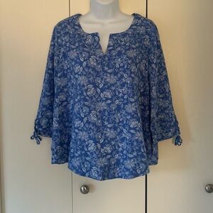 J.Jill Linen blend long sleeve Y-neck Top S